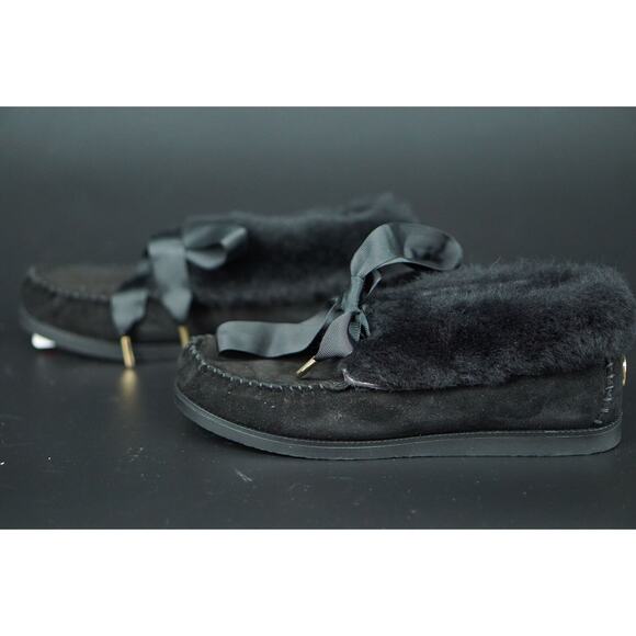 Tory Burch Aberdeen Genuine Rabbit Fur Trim Slipper Bootie SZ 5.5 NIB Black Bow - Picture 5 of 12
